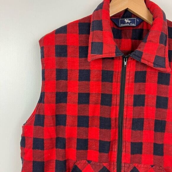 Vintage Hunters Club Men’s Large Buffalo Plaid Red Blue Full Zip Vest Jacket - Picture 4 of 13